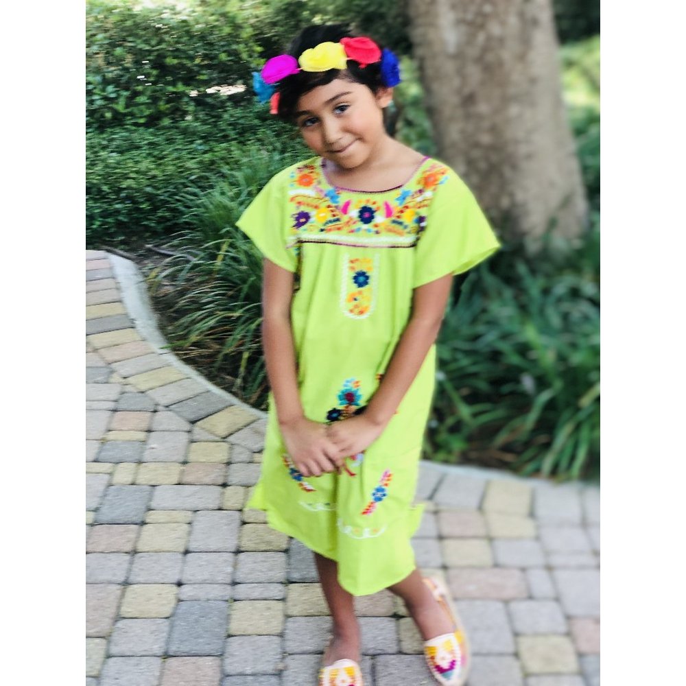 Mexican Dress for Girls Lime Green